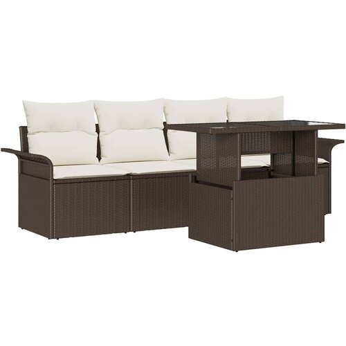  Set od 5 komada vrtne sofe s jastucima smeđi poli ratan dvosjed vrtna sofa s pohranom i jastucima smeđi poli ratan Cene