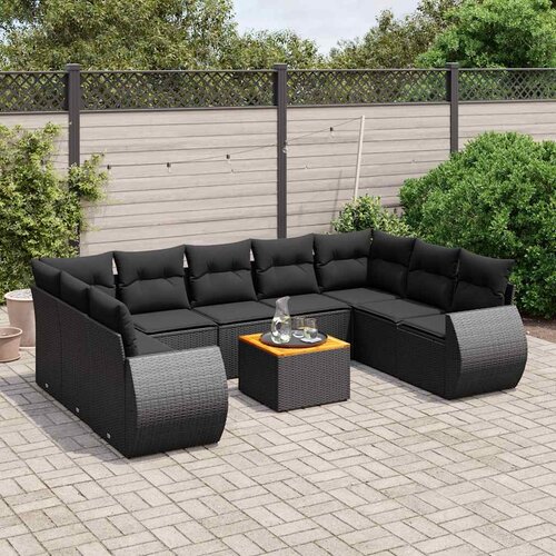  10-dijelni set vrtnih sofa s jastucima crni od poliratana Crna 70 x 62 x 69 cm Cene