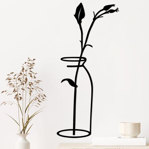Wallity Zidna dekoracija Cvijet u vazi, 33x0,15x71 cm, 1,5 mm, Crna Cene