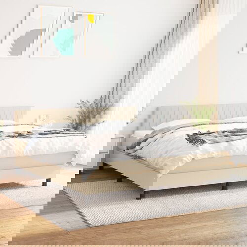 VidaXL Box spring postelja z vzmetnico krem 180x200 cm blago Slike