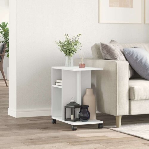 VidaXL Bočni stolić s kotačima bijeli 50x30x55 cm konstruirano drvo Slike