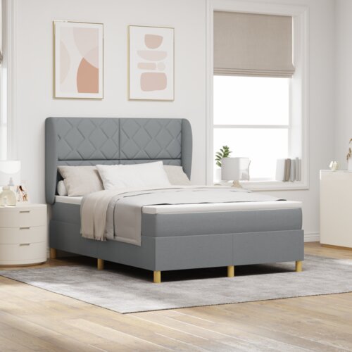  Box Spring Postelja z Blazino Svetlo Siva 140x190 cm Tkanina, (22052537) Cene
