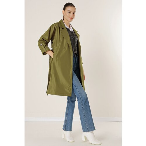 By Saygı Double Breasted Collar Waist Belted Lined Trench Coat Slike