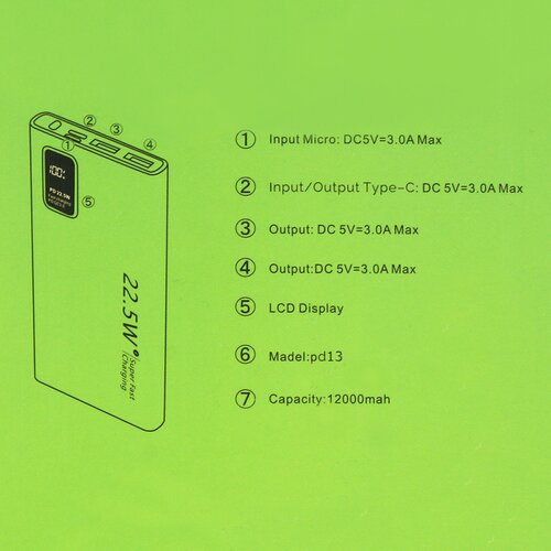  up baterija Oxpower P13 PD fast 12000 mAh crna Slike