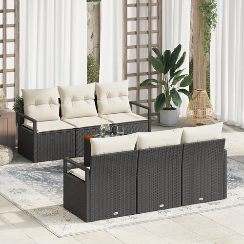 vidaXL 7-delni vrtni sofa set z blazinami Črn poli ratan akacija Cene