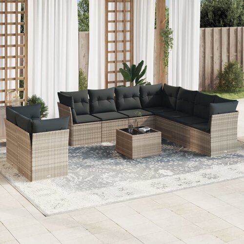 VidaXL 10-dijelni set vrtnih sofa poliratan s jastucima svijetlosivi Slike