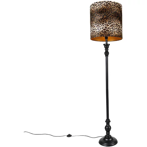 QAZQA Stoječa svetilka črna s senčilom leopard 40 cm - Classico