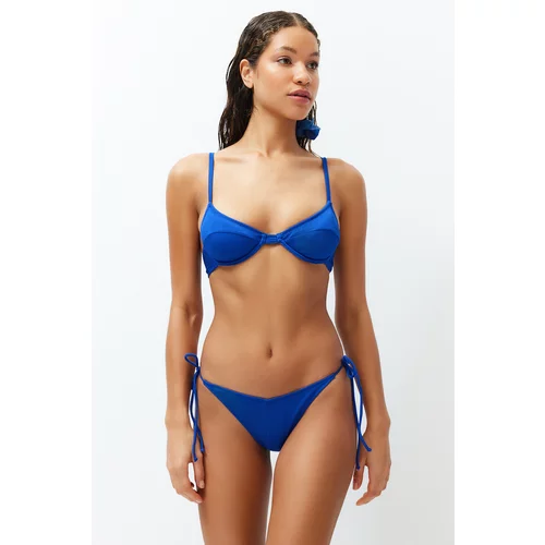Trendyol Sax V-Cut Textured Brazilian Bikini Bottom