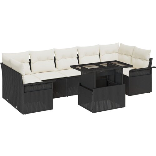 VidaXL set od 8 dijelova vrtnih sofa s jastucima crni poli ratan, 2-sjedalni vrtni kauč s odlaganjem i jastucima crni poli ratan Slike