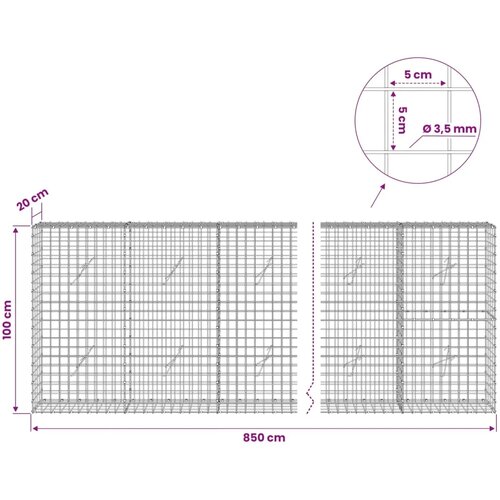 Gabion s žicom debljine 3 5 mm i mrežom 5x5 cm 850x20x100 cm - 20 cm 100 cm 850 cm Slike