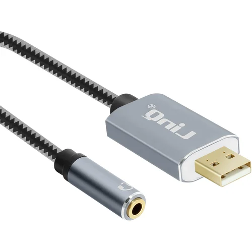 LINQ Najlonski pleten USB na 3,5 mm ženski avdio kabel/adapter, - siv, (20630321)