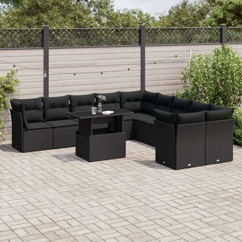  11-dijelni set vrtnih sofa od poliratana s jastucima crni Cijene