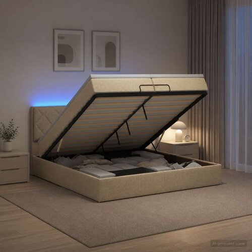  Krevet od pjene s madracem i LED-om Krem 200 x 200 cm Tkanina Slike