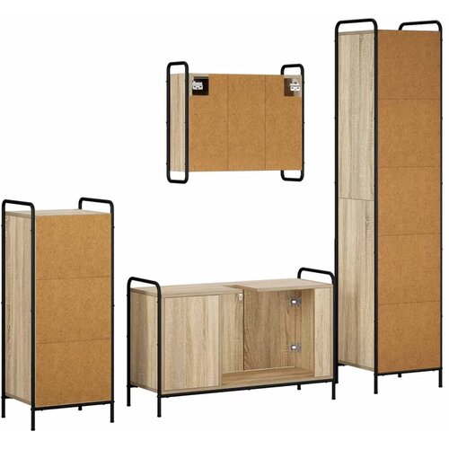  Set ormarića za kupaonicu 4 kom. Hrast sonoma 40 x 36 x 181 cm - Hrast sonoma Ormar ispod sudopera (3 vrata) + viseći ormar + ku Slike