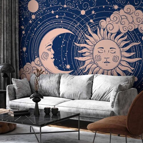  Foto tapeta - Cosmic Harmony - Illustration of the Sun and Moon on a Navy Background 150x105 Standard Cijene