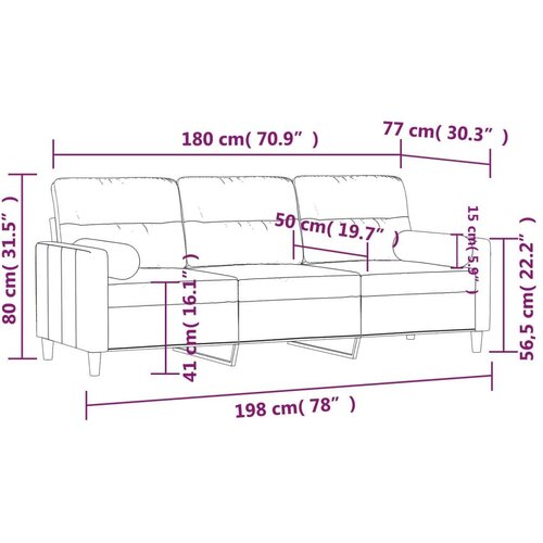  Trosjed s ukrasnim jastucima krem 180 cm od tkanine Slike