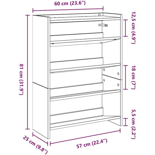  Stalak za cipele boja hrasta 60x25x81 cm konstruirano drvo Smeđa Slike
