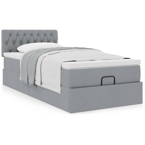 VidaXL Otomanski okvir kreveta s madraca svijetlosivi 90x200cm tkanine Slike