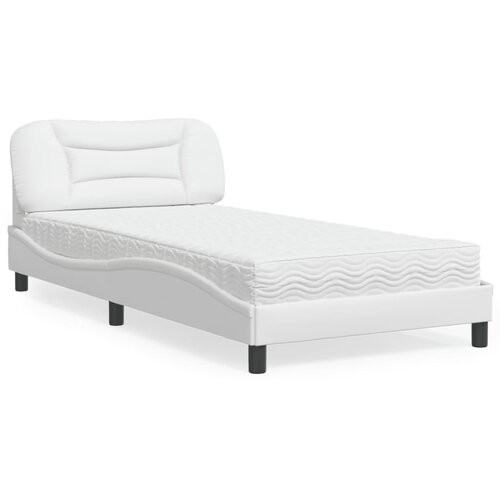 VidaXL Postelja z vzmetnico bela 100x200 cm umetno usnje Slike