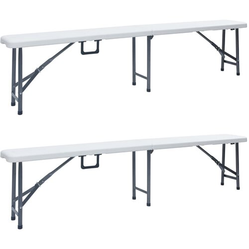 vidaXL Zložljiva vrtna klop 2 kosa 180 cm HDPE bele barve Cene