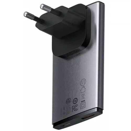 Baseus polnilec 65W USB TipC/TipA GaN5 Ultra slim PD siv CCG