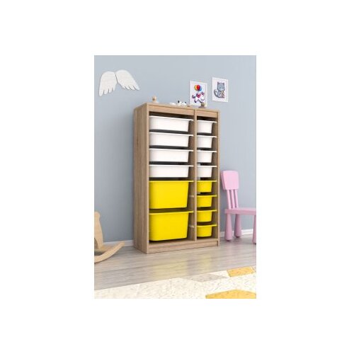 Hanah home Višenamjenska komoda Montana Xs 2D4N8U, 69 x 112,2 x 29,6 cm, Smeđe-bijelo-žuta Cene