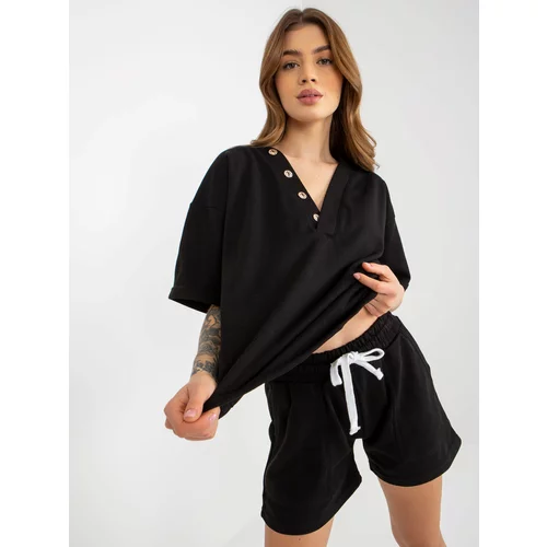 Fashion Hunters Black summer tracksuit with shorts