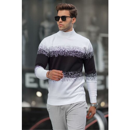 Madmext White Turtleneck Patterned Sweater 6845 Slike