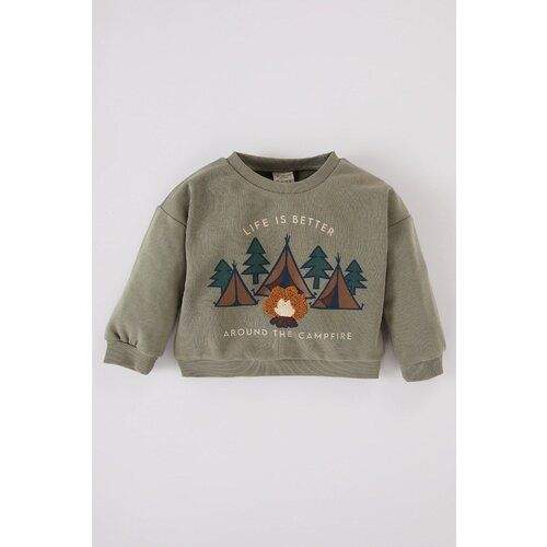 Defacto Baby Boy Crew Neck Nature Printed Soft Furry Sweatshirt Cene