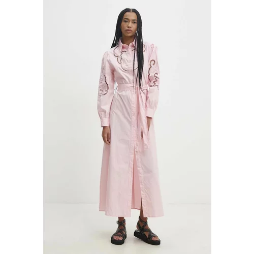 Answear Lab Pamučna haljina boja: ružičasta, maxi, širi se prema dolje