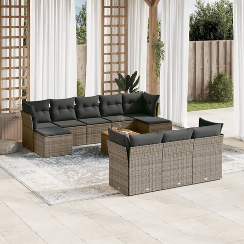 vidaXL 11-dijelni set vrtnih sofa od poliratana s jastucima sivi Cijene