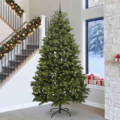 vidaXL Umestno božično drevo z LED lučmi Zelena 300 cm PVC in kovina Cene