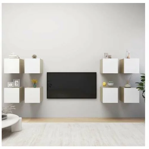  Stenske TV omarice 8 kosov bele in sonoma hrast 30,5x30x30 cm