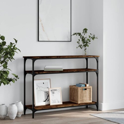 VidaXL Konzolna mizica dimljen hrast 100x29x75 cm inženirski les Slike