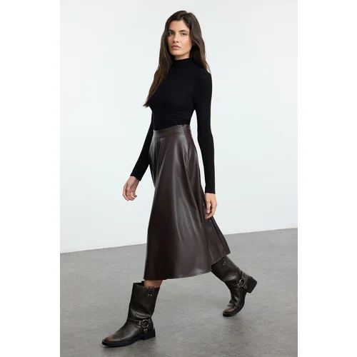 Trendyol Dark Brown High Waist A-Line/A-Line Form Maxi Skirt