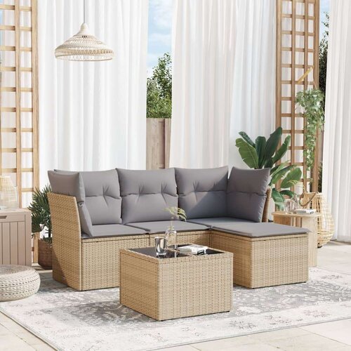  5-dijelni vrtni set sofa s jastucima bež od poliratana Slike
