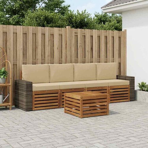  Set vanjskih sofa 5 kom. Prirodna i bež Čvrsto drvo akacije Cene