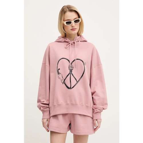 MOSCHINO JEANS Bombažen pulover ženska, roza barva, s kapuco, 1708 3228 Slike