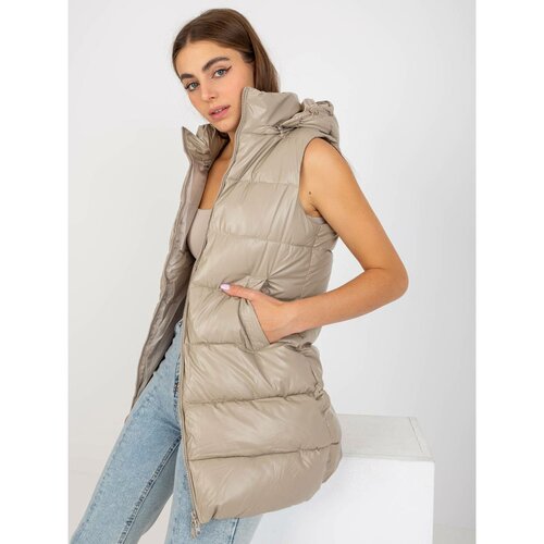 Fashion Hunters Dark beige varnished down vest with quilting Cene