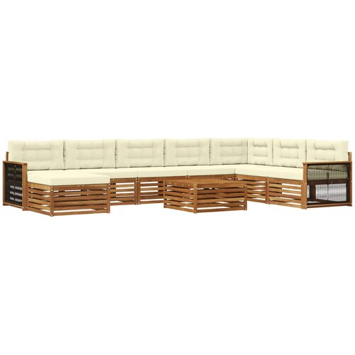  Set vanjskih sofa 9 kom. Prirodna i krem Čvrsto drvo akacije Slike