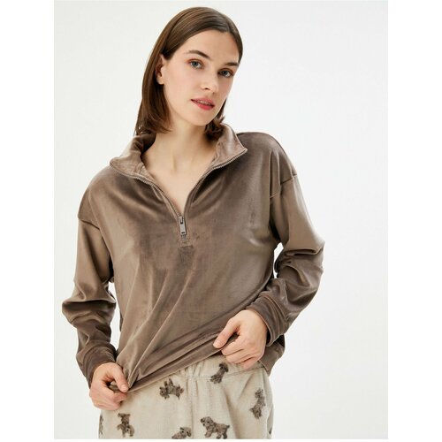 Koton Velvet Pajama Top with Half Zipper Polo Neck Slike