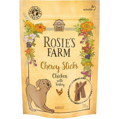 Rosie&amp;#039;s Farm žvečilni prigrizki pi&amp;scaron;čanec s puranom - 70 g Slike