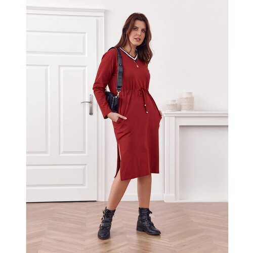 Fasardi Plus Size dress tied at the burgundy waist Slike