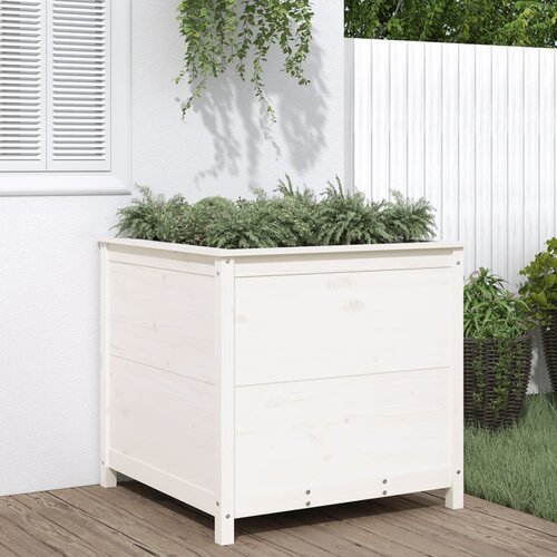 VidaXL Vrtna sadilica bijela 82 5 x 82 5 x 78 cm od masivne borovine Slike