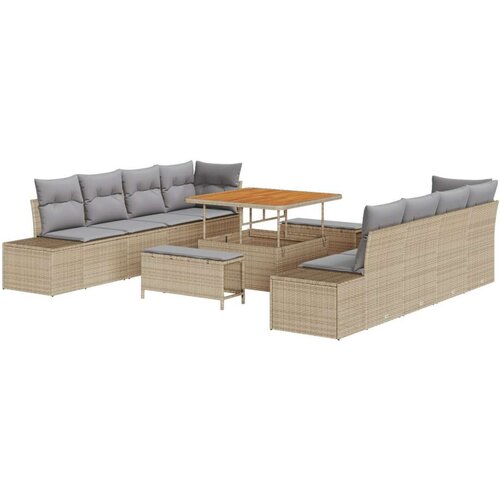  Vrtna garnitura - 11-dijelni set vrtnih sofa s jastučićima Bež poli ratan akacija  dvosed vrtna sofa s jastučićima Bež poli rata Cijene