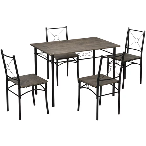 HOMCOM Jedilna miza s 4 stoli, 5delni set iz MDF in kovine za jedilnico, kuhinjo, bar in dnevno sobo, rjava in črna barva, (20745613)