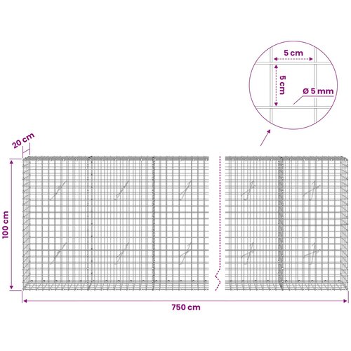  Gabion s 5 mm žicom i mrežom 5x5 cm 750x20x100 cm Slike