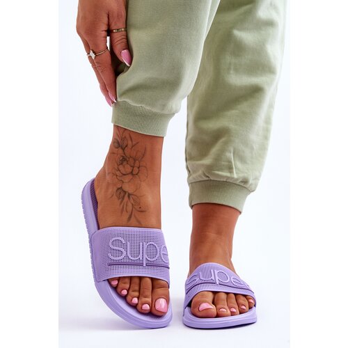 Kesi Lightweight women's slippers with Merry purple lettering Slike