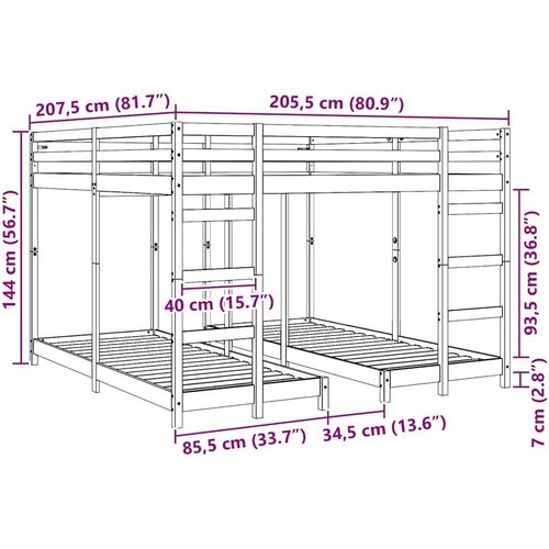  Trokatni krevet Prirodna 80 / 200 x 200 cm Čvrsto borovo drvo Slike