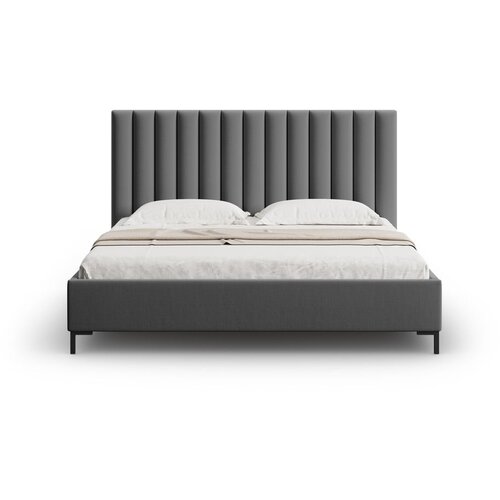 Mazzini Beds Temno siva oblazinjena zakonska postelja s prostorom za shranjevanje z letvenim dnom 200x200 cm Casey &amp;ndash; Slike